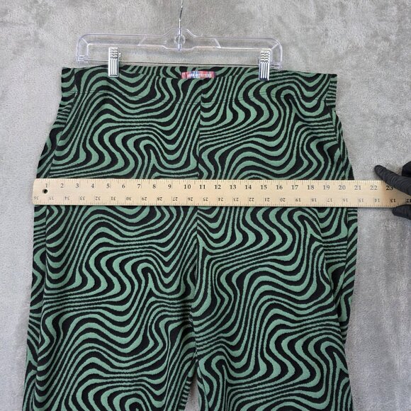 Urban Outfitters Pants Womens 3XL Green Black Flare Stretch Knit Swirl Op Art - Picture 5 of 11